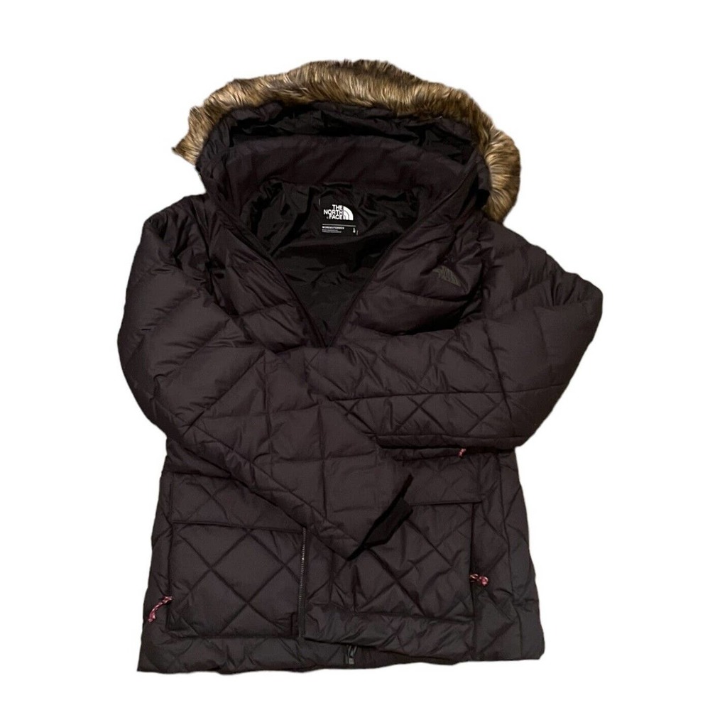 The North Face Full Zip Faux Fur Trim Hood Quilt Puffer Coat Jacket Blk Women L